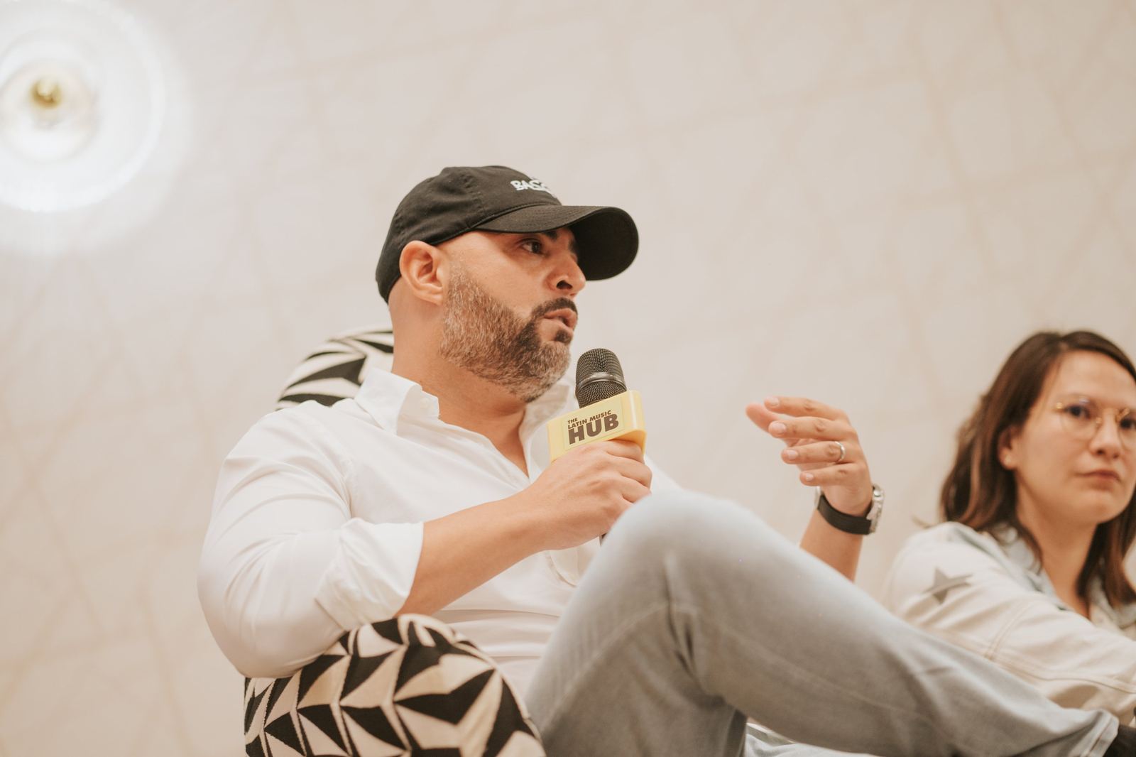 A panelist speaking during a session